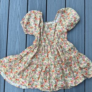 Cat & Jack Yellow Floral Tiered Dress with Puff Sleeves